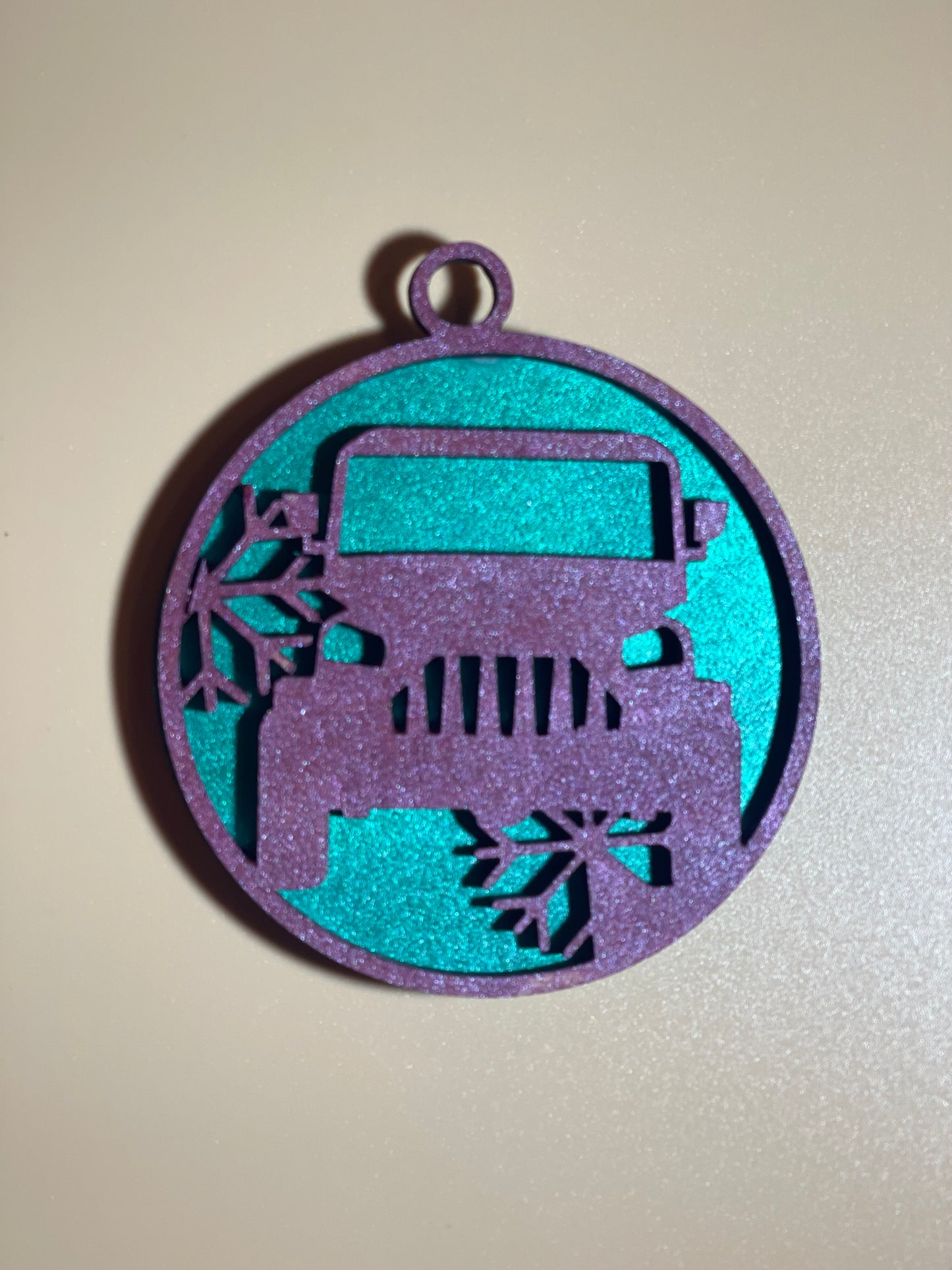 Jeep Christmas Ornament with Jeep and Snowflakes